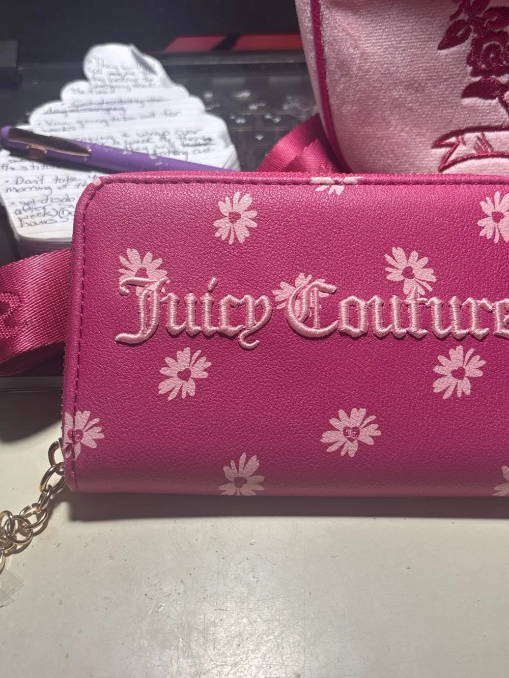 Juicy Couture Hot Pink Daisy Zip-Around Wallet